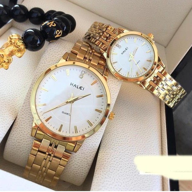 Đồng hồ đôi nam nữ halei 501 đẹp đẽ mặt trắng