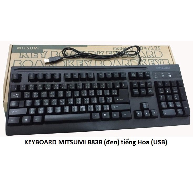 Bàn phím tiếng Trung Mitsumi 8838 cổng USB màu đen có dây- Chính Hãng