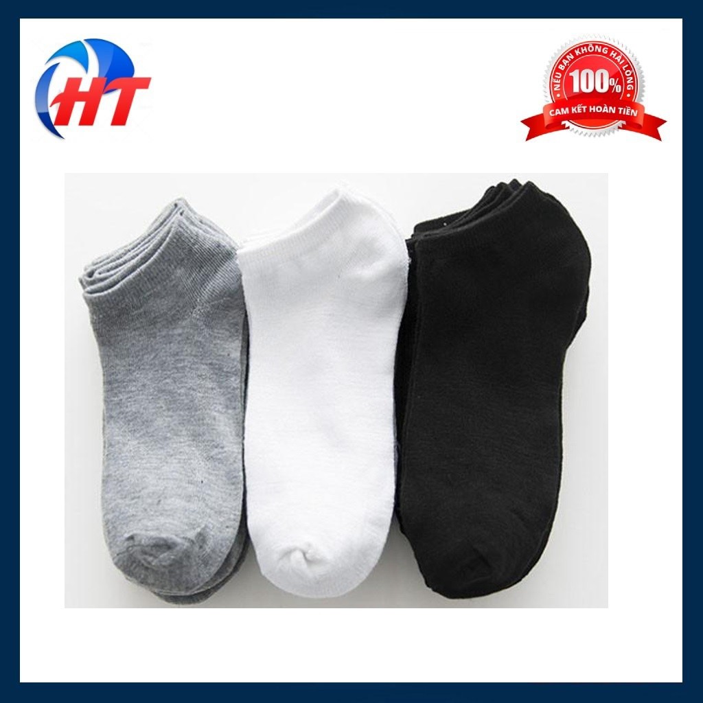 Combo 10 Tất Vớ Trơn Cổ Ngắn Nam Nữ (Trắng - Đen - Xám)