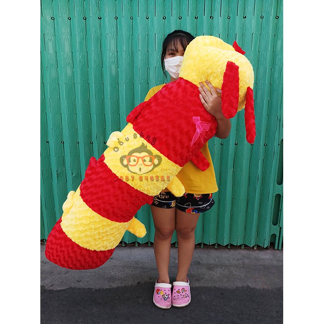 Gấu bông gối ôm con sâu siêu to vải lông nhung xoắn hoa hồng