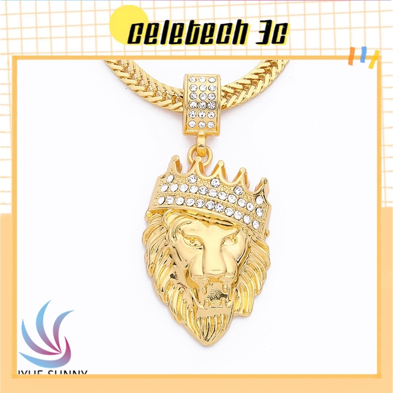 Dây chuyền mạ vàng mặt đầu sư tử đính kim cương nhân tạo