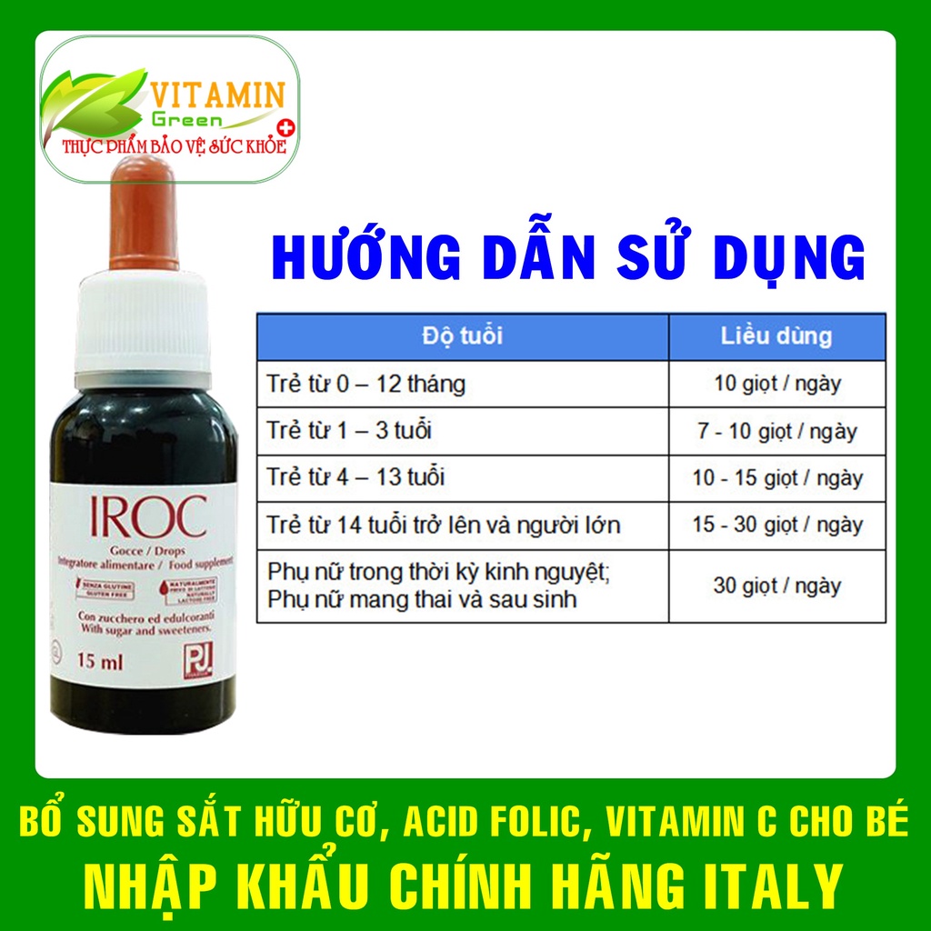IROC bổ sung sắt hữu cơ cho bé kết hợp Acid Folic Vitamin C dạng nhỏ giọt 15ml | Nhập khẩu chính hãng Italy