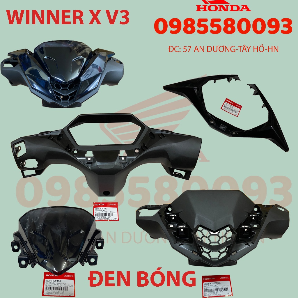 Bộ đầu Winner X 2022, NHựa đầu winner v3 hàng Honda chính hãng, MÀU ĐEN BÓNG