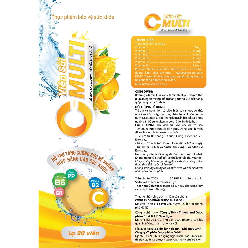 Viên Sủi Orange Multivitamin - Bổ sung Vitamin C và Vitamin Nhóm B - Tăng Cường Sức Đề Kháng