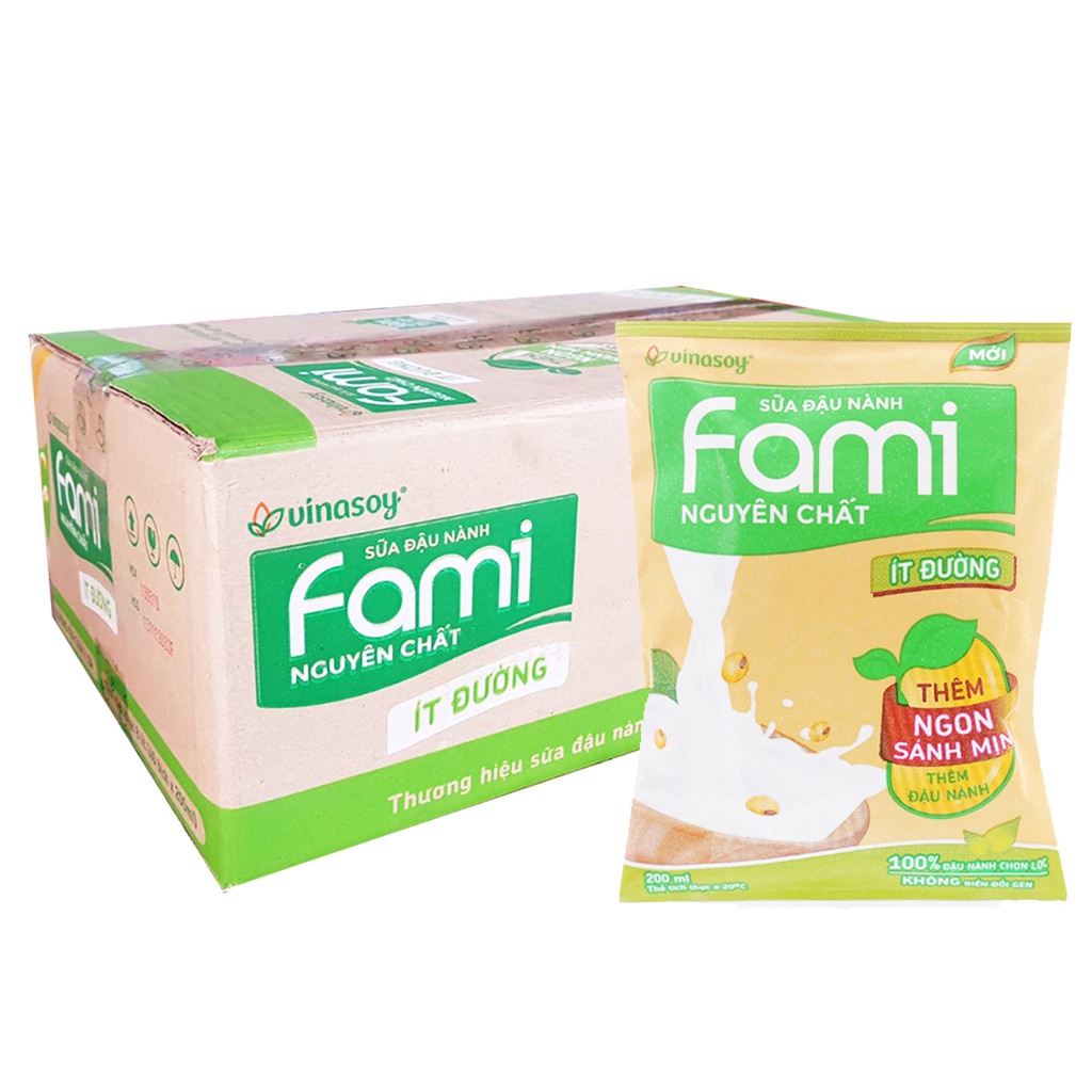 [HSD T8-2023] Thùng 40 Bịch Sữa Đậu Nành Nguyên Chất Ít Đường Fami 200ml/bịch