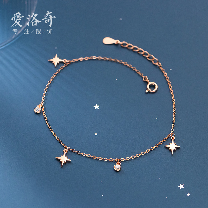 Lắc Chân Mạ Bạc 925 Hình Ngôi Sao Đơn Giản Phong Cách Hàn Quốc