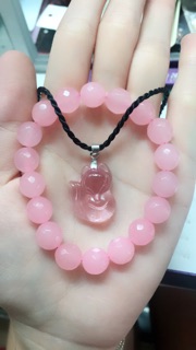 Vòng tay+ dây chuyền mặt hồ ly đá