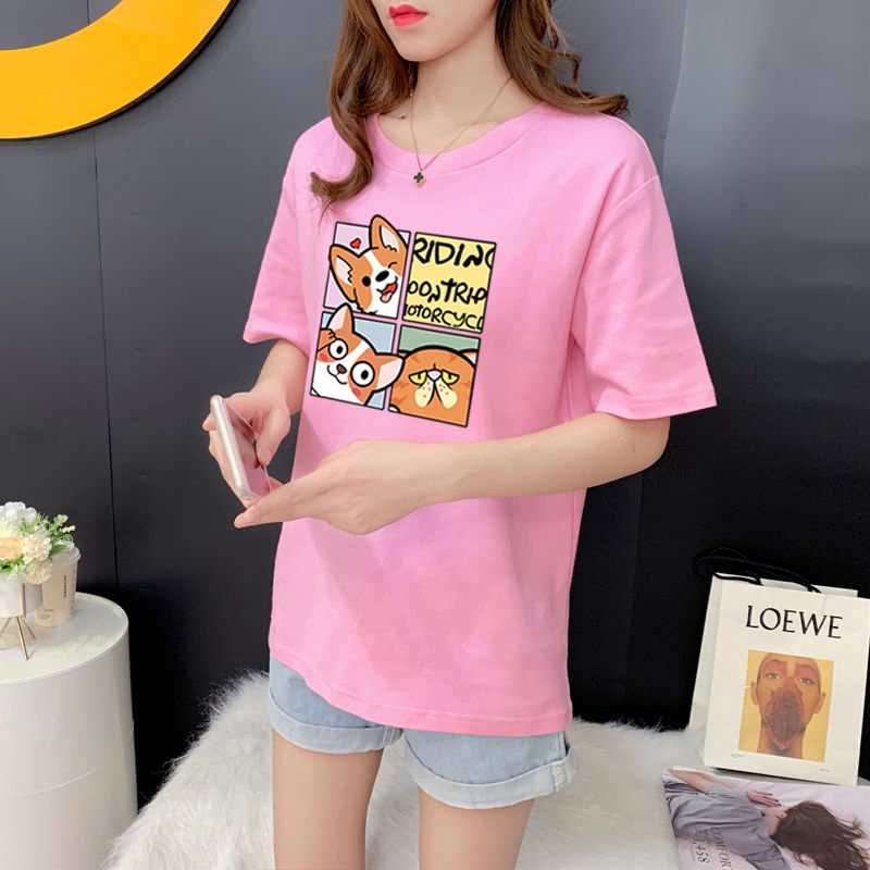 Áo Thun Cổ Tròn Tay Ngắn In Hình Cún Corgi