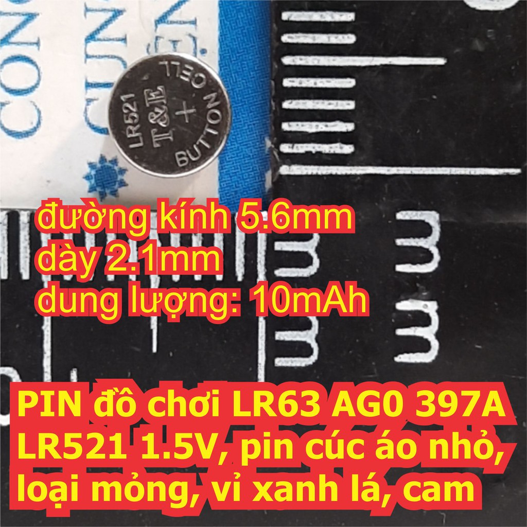 vỉ 10 viên PIN đồ chơi LR63 AG0 397A LR521 1.5V, pin cúc áo nhỏ, loại mỏng, vỉ xanh lá, cam kde6725