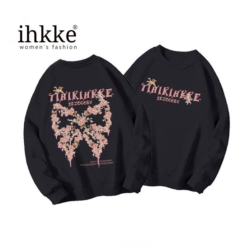 Áo sweater IHKKE dáng rộng phong cách retro Mỹ sành điệu