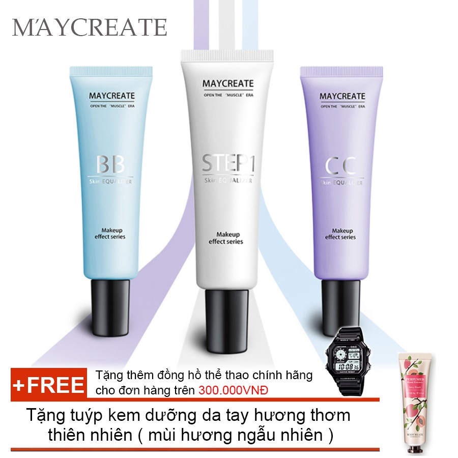 Hộp 3 Kem Che Khuyết Điểm Maycreate Maycreate- BB cream - CC cream + Tặng tuýp kem dưỡng da tay ( mùi hương ngẫu nhiên )