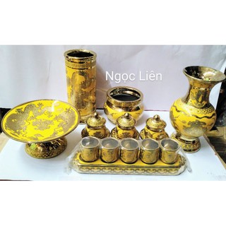 Bộ đồ thờ cúng 3D vàng rồng bàn thờ thần tài rộng 42cm , 48cm ,55cm