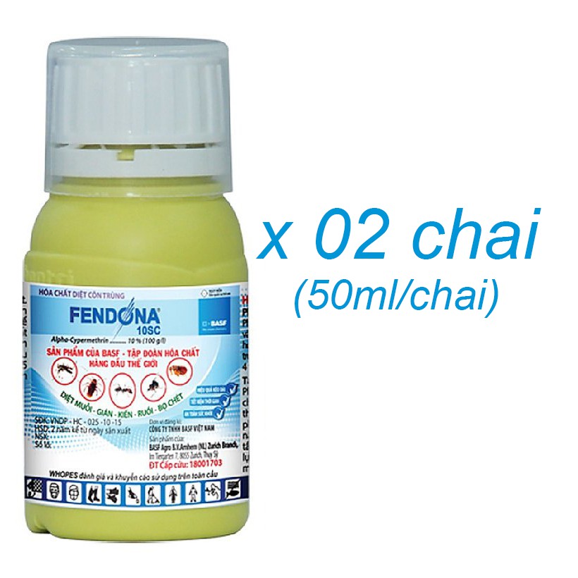 2 chai thuốc trừ muỗi, gián, kiến, ruồi, bọ chét, kiến ba khoang - FENDONA 10SC BASF ĐỨC (2 chai/50ml)