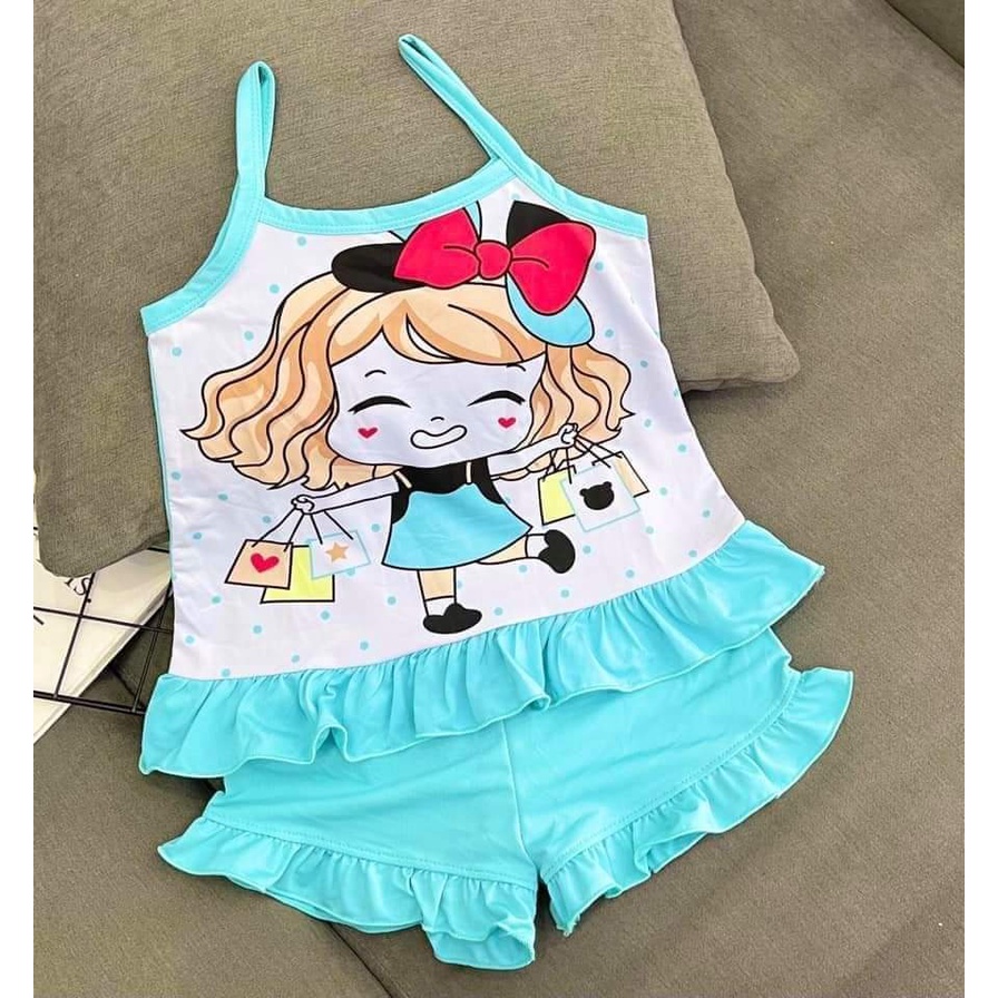 [ HOT ] Bộ đồ hai dây cho bé gái từ 7kg đến 15kg, chất liệu cực mát, in hình cực đáng yêu