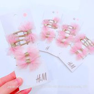 Set 2 kẹp tóc + 2 buộc tóc nơ hồng bé gái