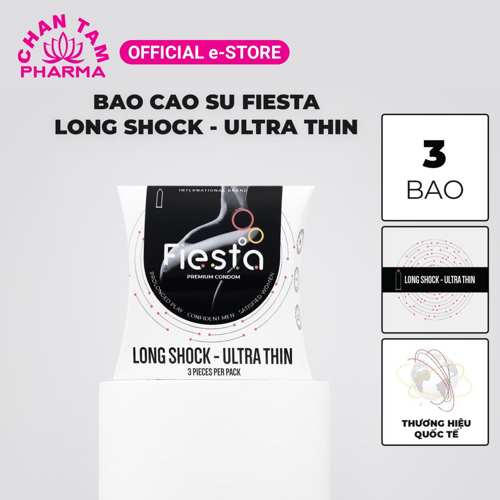 Bao cao su kéo dài - siêu mỏng Fiesta Long Shock UltraThin – hộp 3 cái