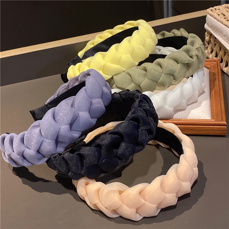 CBT01 Cài tóc nữ kiểu bờm bện vải voan trơn màu pastel phong cách HÀN QUỐC