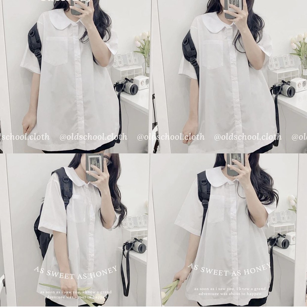 Áo sơ mi học sinh cổ sen / Áo kiểu cộc tay phong cách Nanno