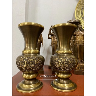 Lọ hoa bông cúc bằng đồng vàng giả cổ cao 25cm.