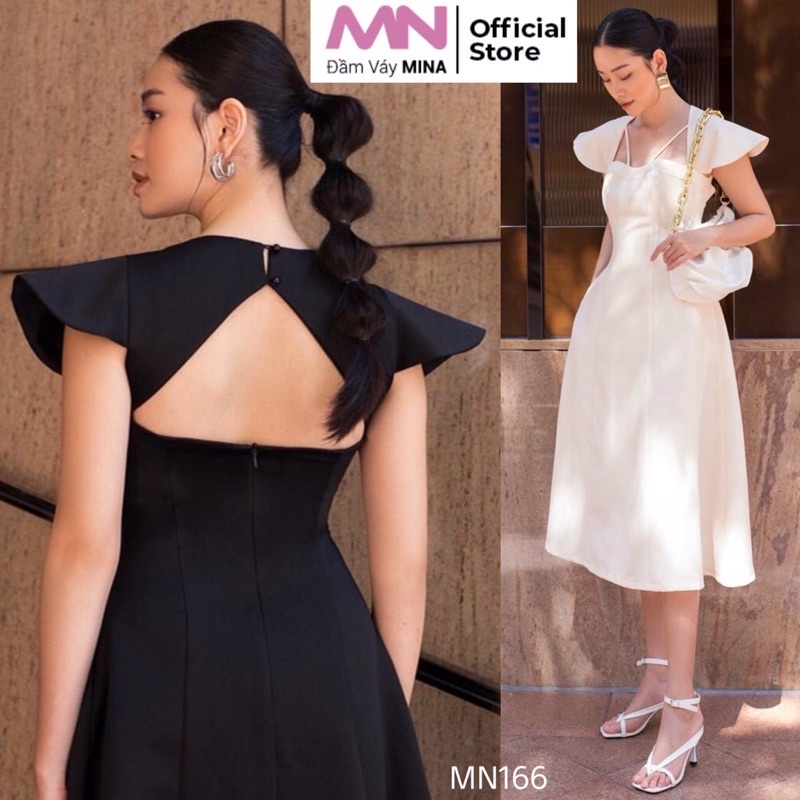Đầm đen Cotton hở lưng dáng xoè tiểu thư đi chơi đi tiệc sang trọng - MN166 - Đầm Váy Mina