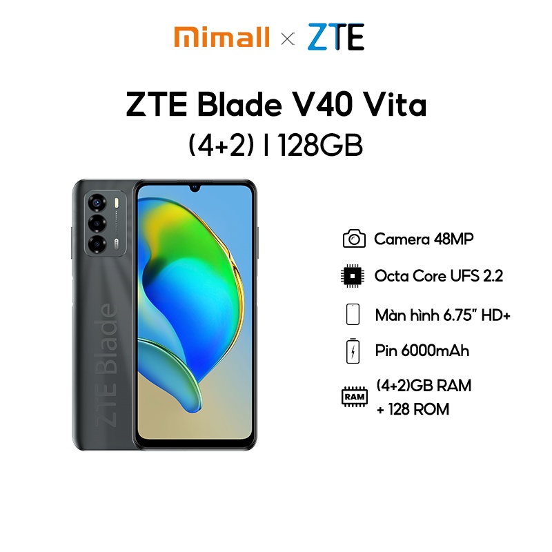 Điện thoại ZTE Blade V40 Vita - Pin 6000 mAh sạc nhanh 22.5W - Bộ nhớ mở rộng GB l 128GB