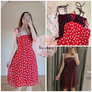 Đầm 2 dây voan hoa 2 màu thắt nơ vai dễ thương ulzzang