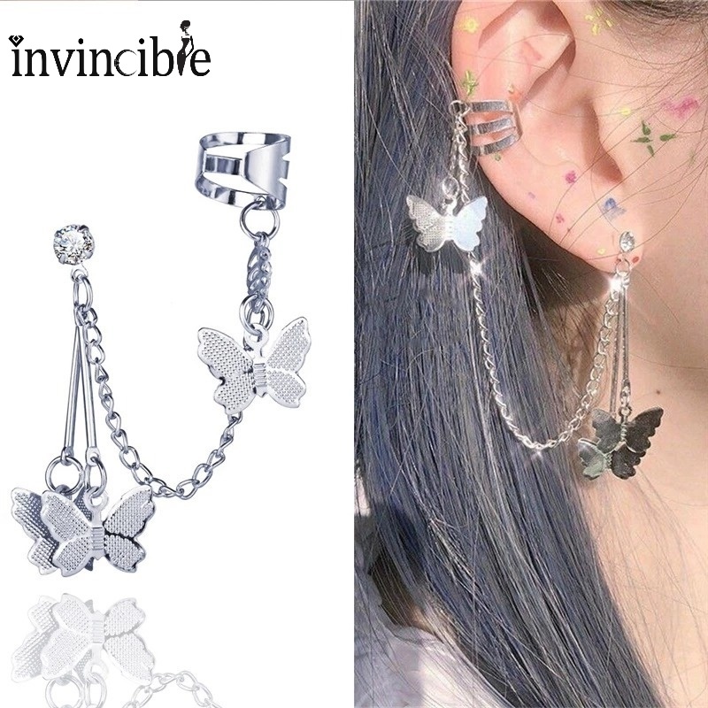 1 Khuyên Kẹp Vành Tai Hình Bướm Bằng Kim Loại Phong Cách Punk Vintage Thời Trang Cho Nữ