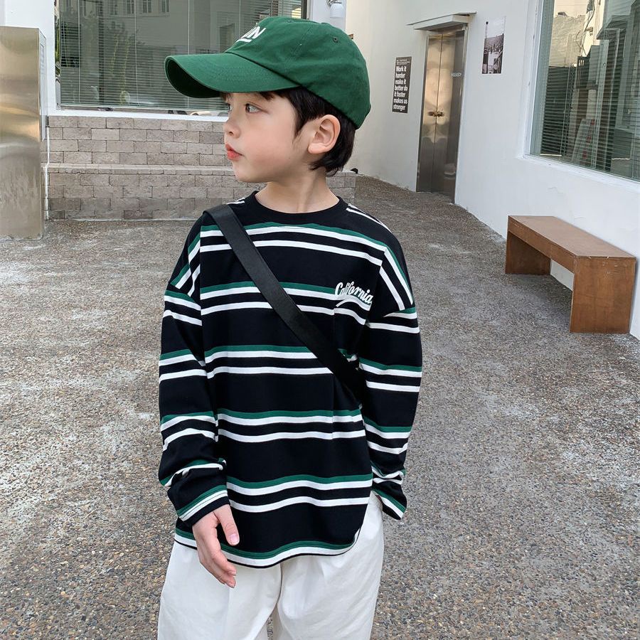 Áo Thun Tay Dài Họa Tiết Kẻ Sọc Phong Cách Hàn Quốc Thời Trang Xuân Thu 2022 Mới Cho Bé Trai