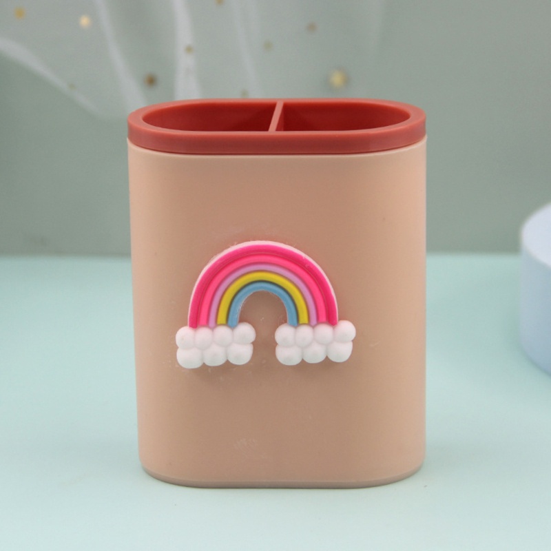 Ống đựng bút để bàn chia 2 ngăn thiết kế hoạt hình đáng yêu tiện lợi cho học sinh người lớn