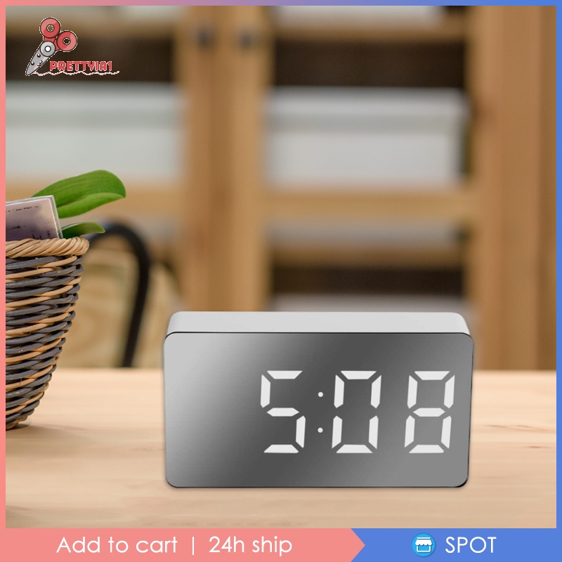 [Prettyia1] Đồng Hồ Báo Thức Kỹ Thuật Số Màn Hình LED Hiển Thị Điều Chỉnh Được Độ Sáng Với 2 Đồng Hồ Báo Thức / Nhiệt Độ / Không Có Ticking / Di Động