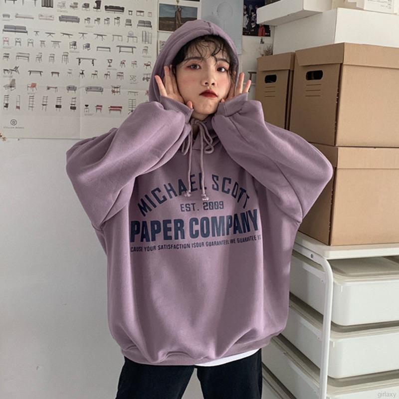 Áo hoodie tay dài dáng rộng in chữ kiểu Hàn Quốc dễ thương cho nữ