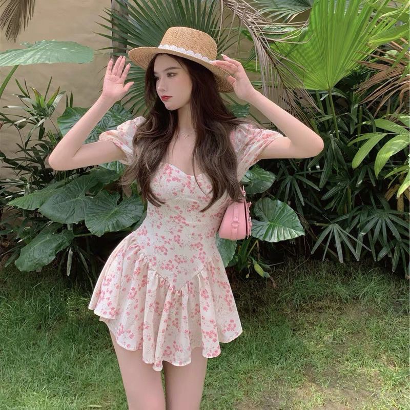 Đầm váy hoa nhí VH02 ngắn tay tay phồng phong cách hàn quốc sexy trẻ trung 2022