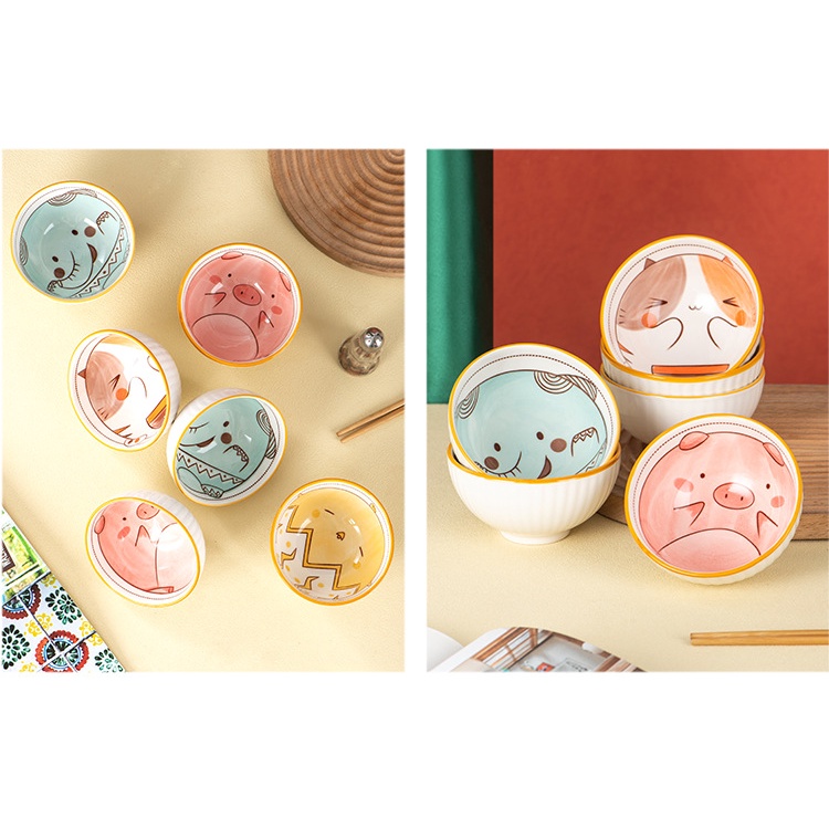 Set/Bộ 6 Chén/Bát Ăn Cơm Hình Động Vật Siêu ngộ Nghĩnh Và Đáng Yêu, Bát Ăn Dặm Cho Bé, Decor Trang Trí