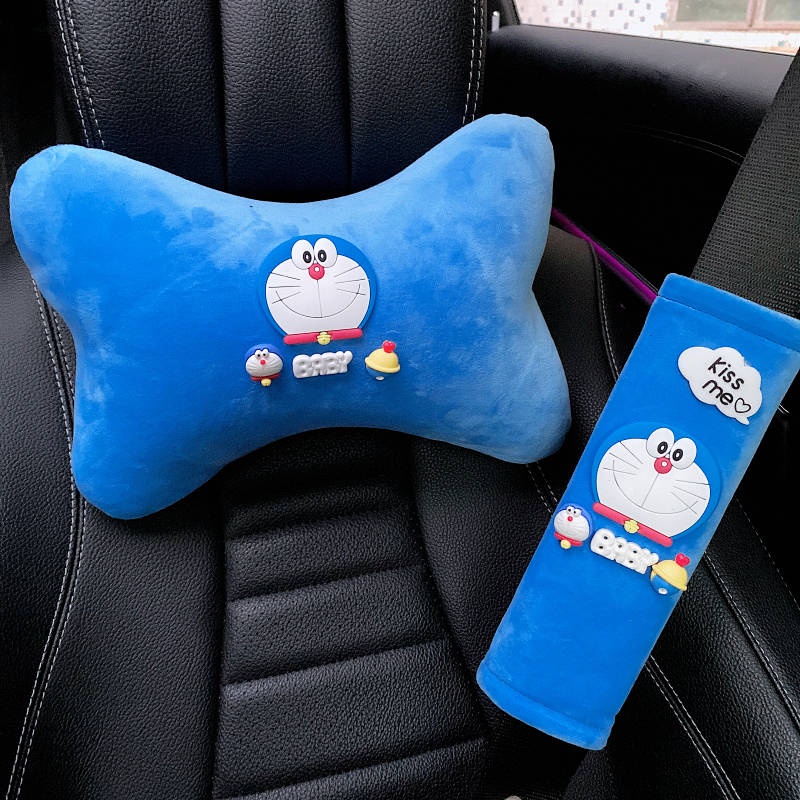 Doraemon Car Gear Rearview Mirror Pullover Pillow Lumbar Support Pillow Safety Belt Shoulder Pad Female Four Seasons Cartoon Cyber Celebrity Car Cute KlcY