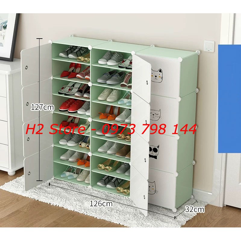 TỦ ĐỂ GIÀY 24 Ô (chia ô) CỬA TRẮNG ĐỤC GIÀY DÉP
