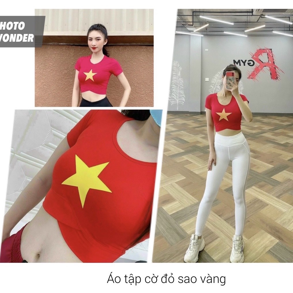 Áo croptop cờ đổ sao vàng, áo tập Yoga Gym Dance  Aerobic zumba làm đồng phục đẹp( hàng đẹp loại 1)