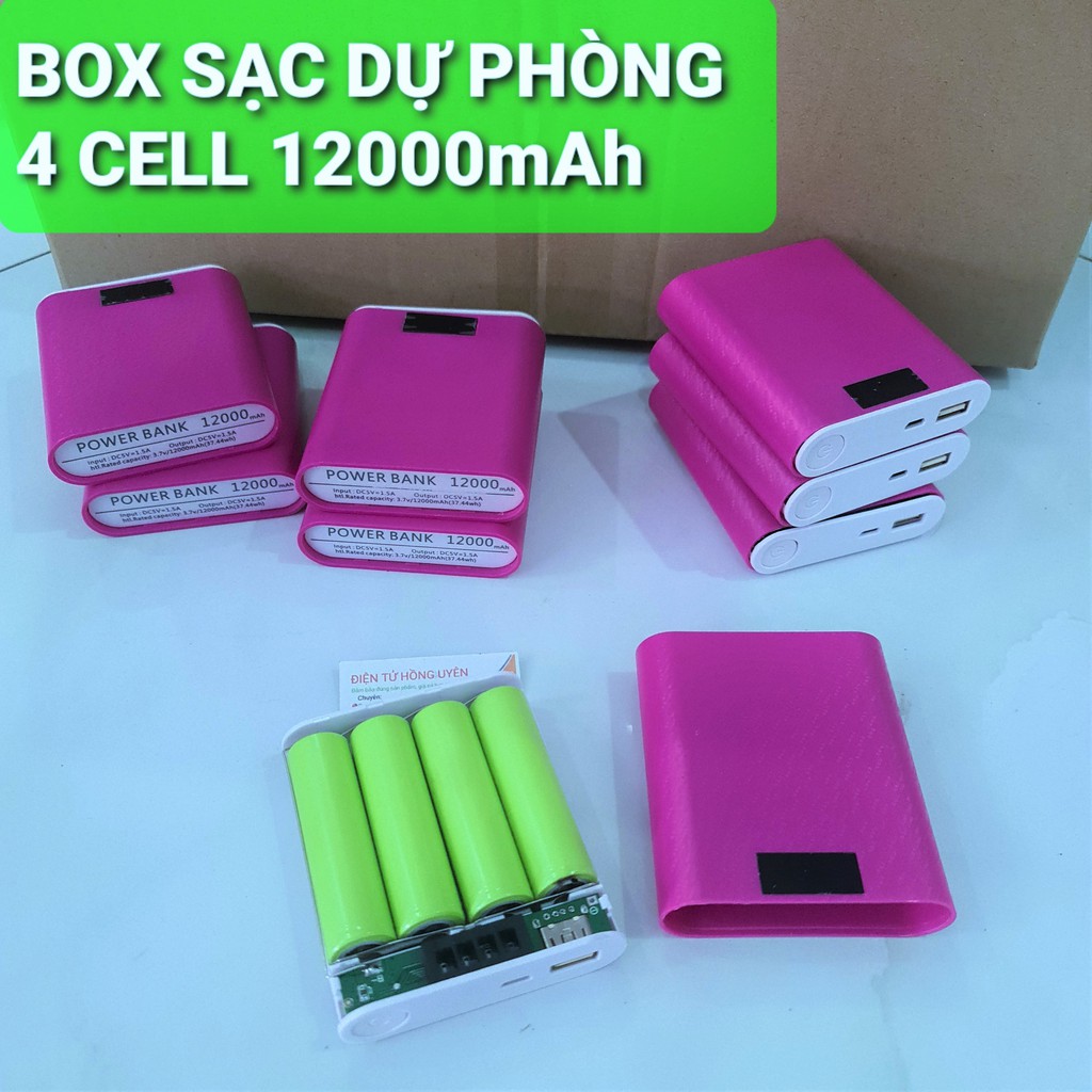 Box sạc dự phòng 4 cell pin 18650 POWER BANK 12000mah Có báo pin. Vỏ hộp + mạch sạc dự phòng (Chưa pin)