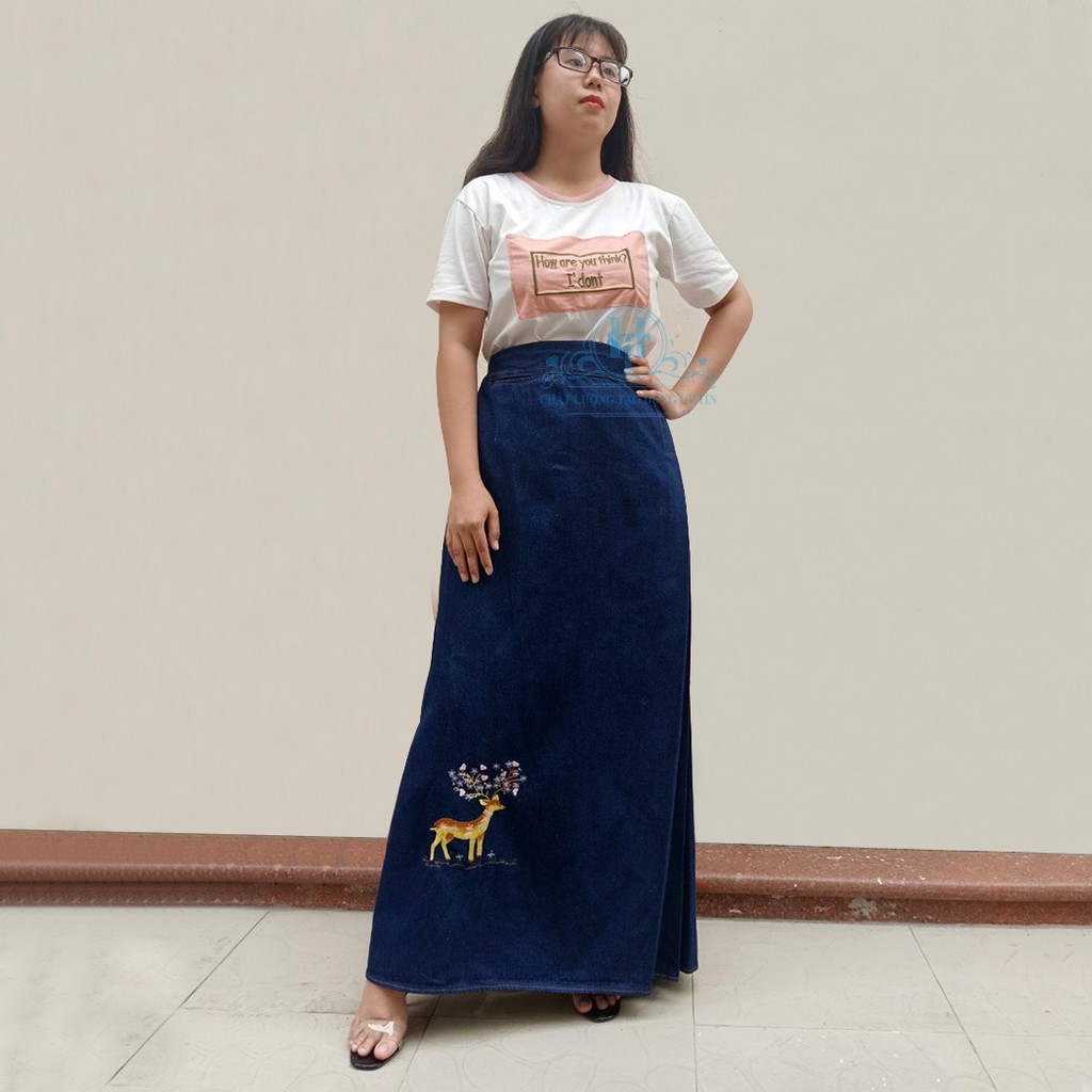 [MUA 2 GIẢM 5%] VÁY CHỐNG NẮNG JEAN CAO CẤP - Vải Jean mềm, mịn, chống nắng tốt có Chân váy dài thêu Họa tiết Nai Vàng | BigBuy360 - bigbuy360.vn