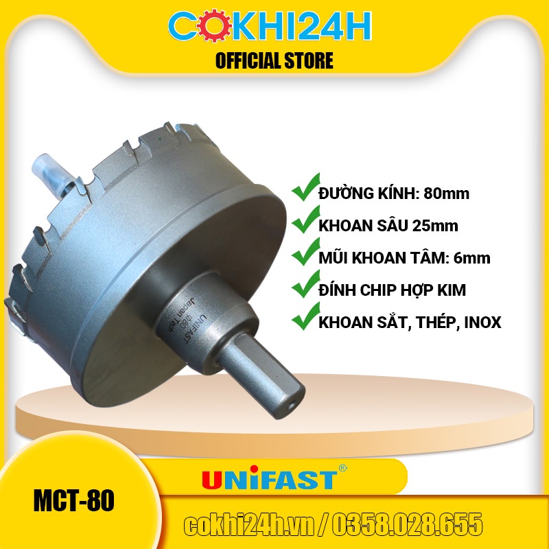 Mũi khoét 80mm Unifast MCT-80 hợp kim [ Phi 80 ]