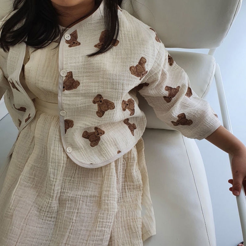 Áo Khoác Cardigan Tay Dài Chống Muỗi Họa Tiết Hoa Xinh Xắn Phong Cách Hàn Quốc Cho Bé