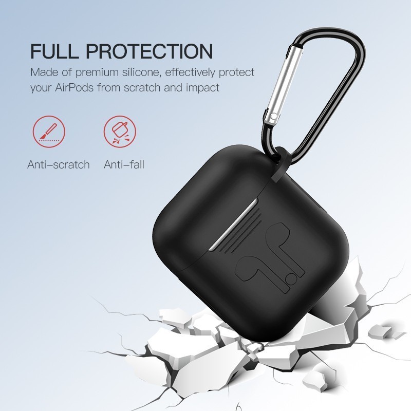 Vỏ silicone TPU bảo vệ hộp sạc tai nghe không dây Airpods 1 / 2 kèm móc đeo tiện lợi