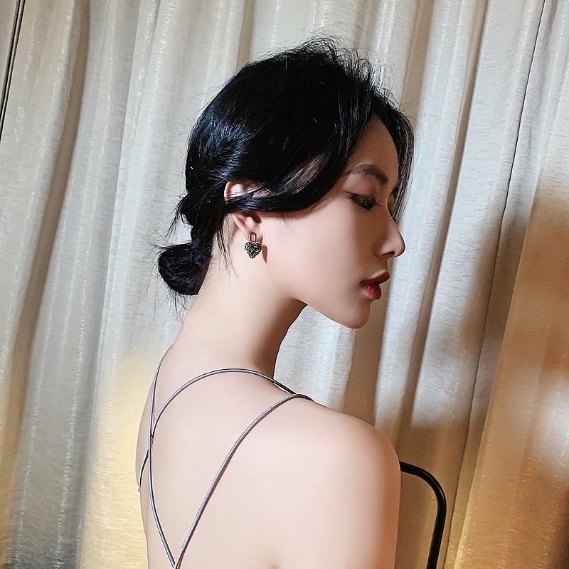 Bông Tai Hình Trái Tim Đính Kim Cương Tím Nhiều Màu Sắc Thời Trang Hàn Quốc