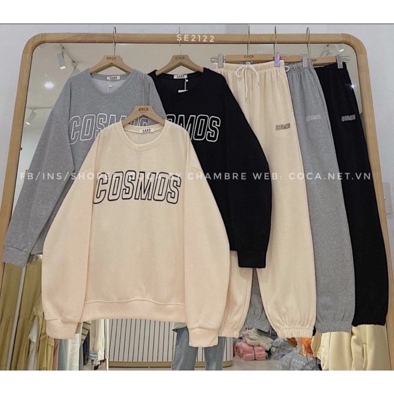 Đồ bộ nữ, Set đồ dài tay in chữ cosmos chất nỉ mùa đông phong cách Hàn Quốc Ulzzang dành cho nữ unisex