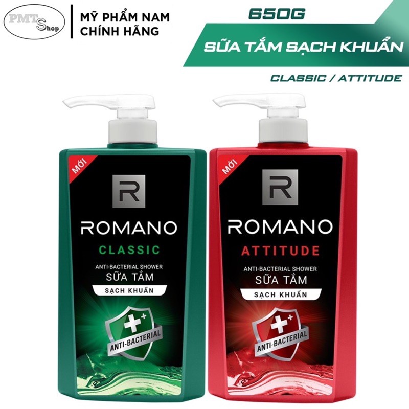 Sữa tắm sạch khuẩn nam Romano hương nước hoa 650g Classic | Attitude