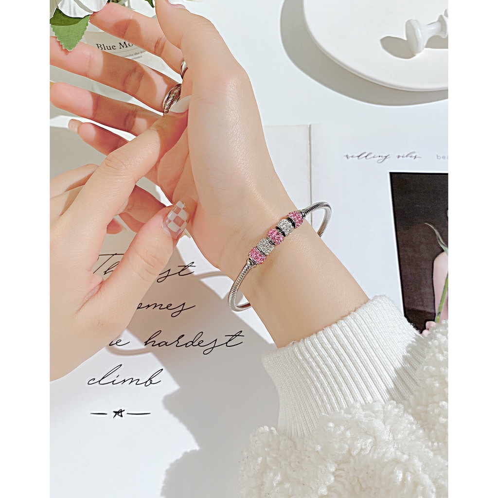 Vòng Đeo Tay Bằng Thép Không Gỉ Đính Đá Zircon Sang Trọng Thời Trang