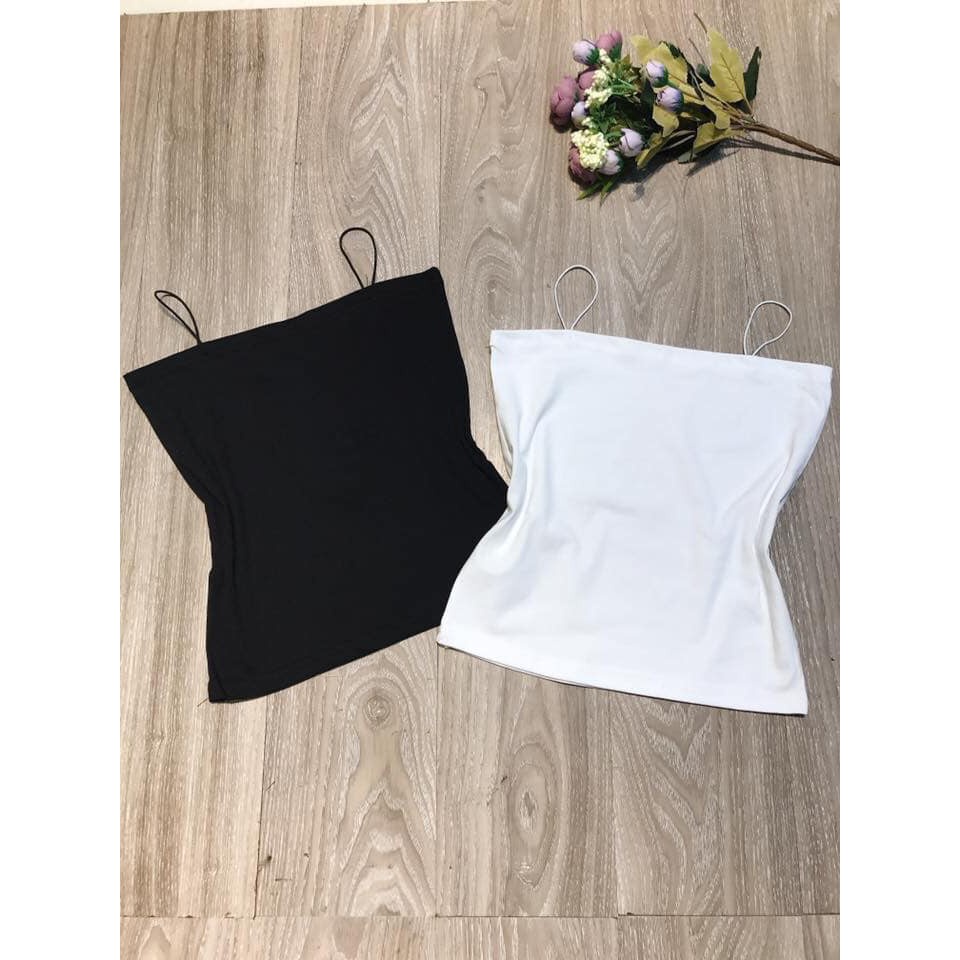 Áo 2 dây sợi bún thun gân đẹp  đen trắng  áo croptop ôm mặc trong siêu mát