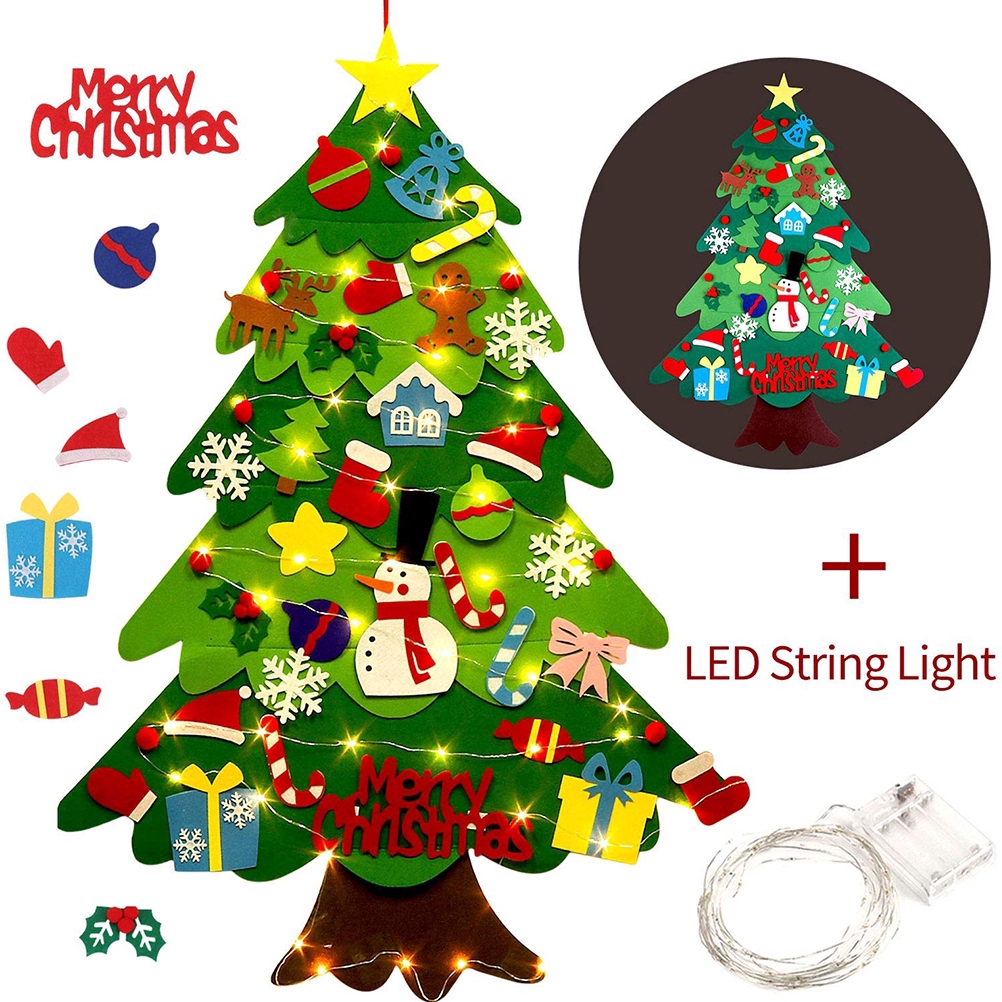 DIY Felt Christmas Tree With Ornaments String Light