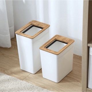 Thùng đựng rác Trash can nhựa ABS nắp gỗ đơn giản - Décor nhà Sò