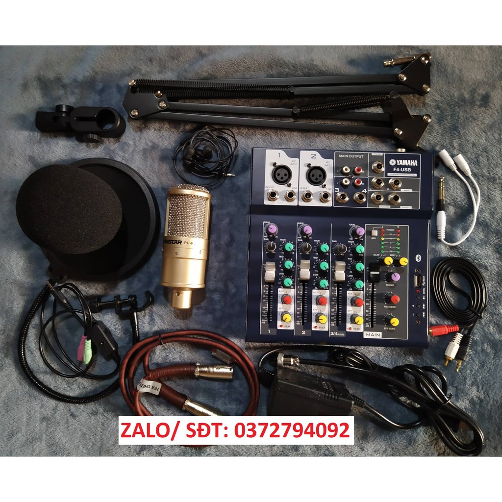 Combo thu âm livestream mic Takstar PC-K200 và Mixer F4 + Màng lọc kẹp bàn, tặng tai nghe