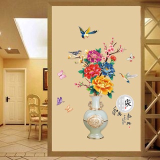 Decal dán tường bình hoa mẫu đơn 3d siêu đẹp